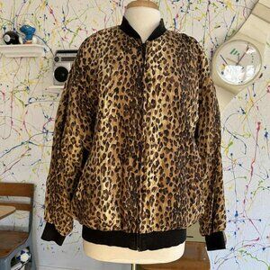 Silk Club Leopard Jacket Size Large 100% Silk Washable Fully Lined